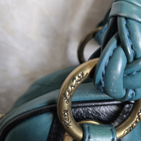 Kate Landry Blue and Gold Satchel with Structured Design - Picture 2 of 10